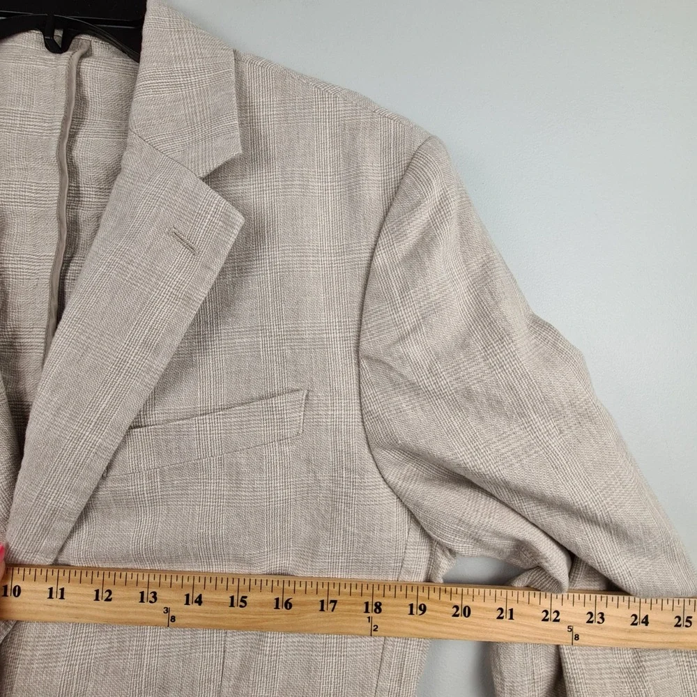 Banana Republic Mens 40S Tailored Linen Blend Glen Plaid Blazer Beige 40 Short
